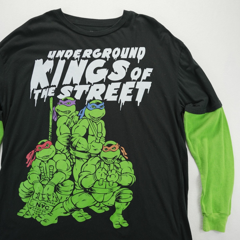 TMNT Retro Turtles Graphic Long Sleeve Shirt XL Black Green Y2K Nickelodeon